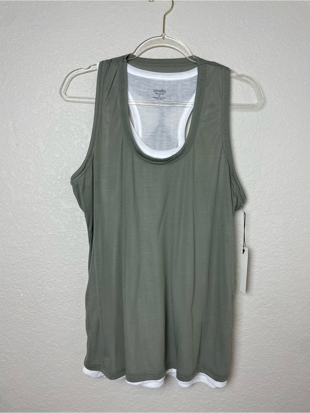 Bnwt! crosby. Olive Layered Scoop Neck Tank with White Inner Size L